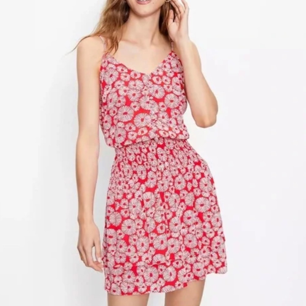 LOFT Red Floral Print Mini Dress
